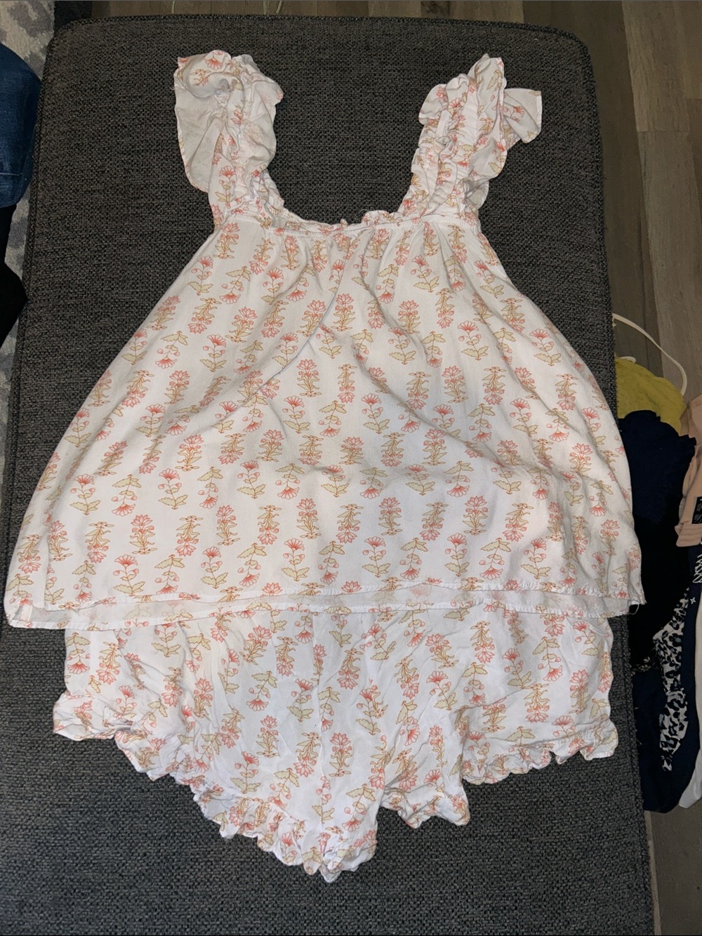 Target White Floral Ruffle Pajama Set with Pink & Gold Print